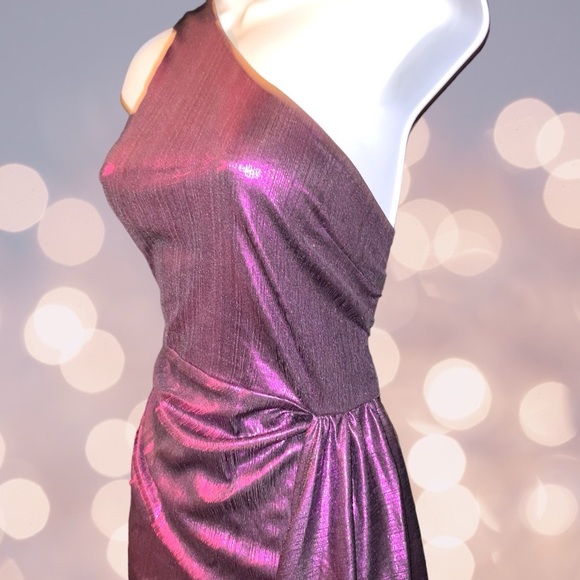 Love And Lemonade Purple One Shoulder Mini Dress W/Train NWT Medium Prom - Picture 9 of 16